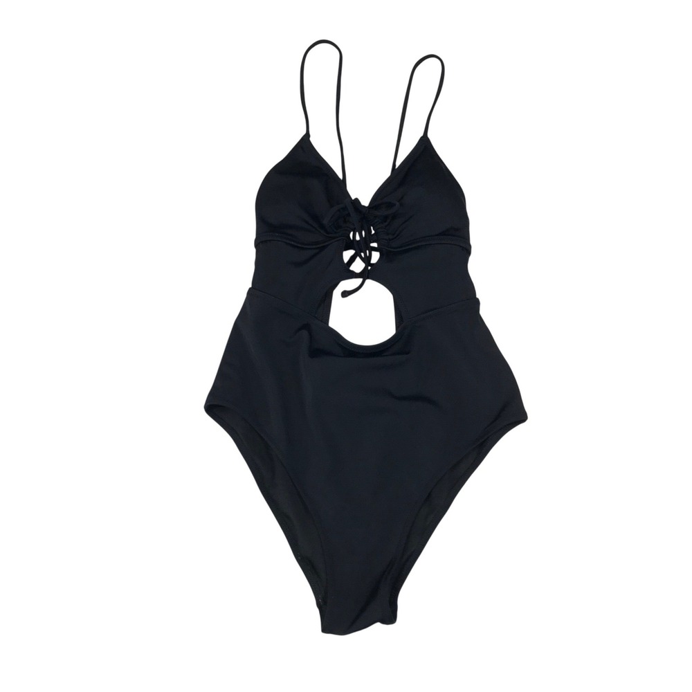 PINK Victoria's Secret Womens Black Lace‎ Up Cutout One Piece Swimsuit Small